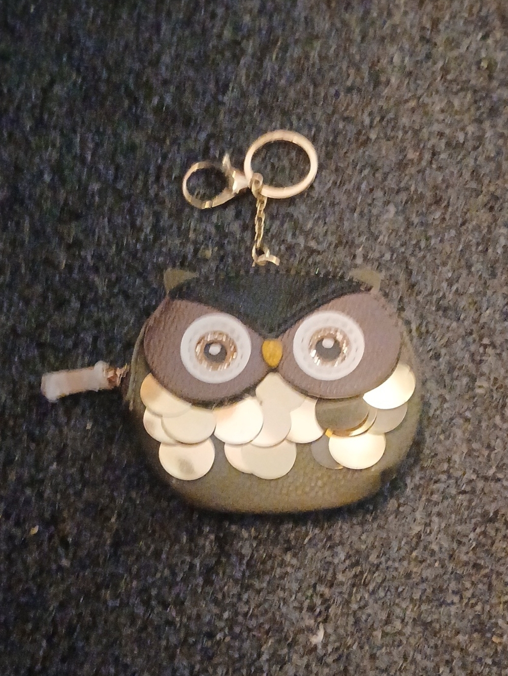 Gold Sequin Owl Key & Card Holder - Brown